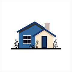 blue and cream home icon logo with vector illustration
