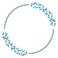 Circle Wreath Frame With Red And Green Leaves Decoration