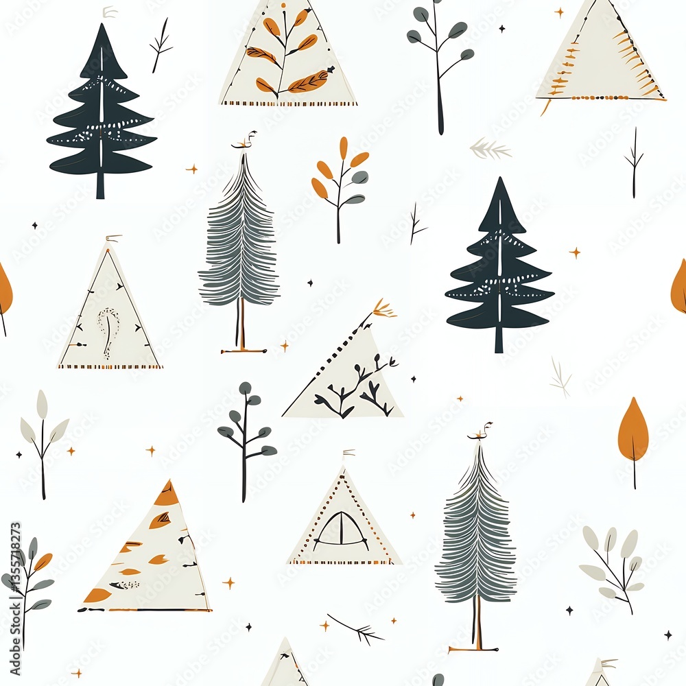 Poster abstract geometric seamless pattern with triangles and trees