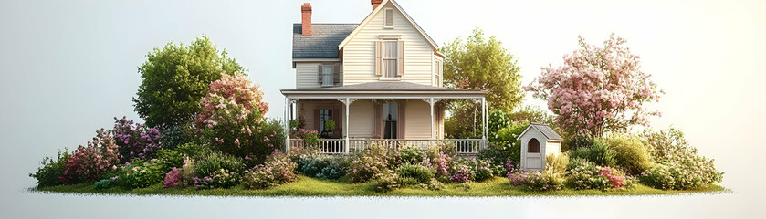 Spring Cottage 3D Illustration