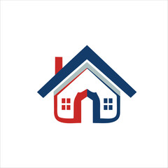 House icon logo with vector illustration with red and blue color