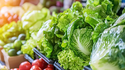 Obraz premium Harvesting fresh greens vibrant lettuce display at local market food photography colorful environment