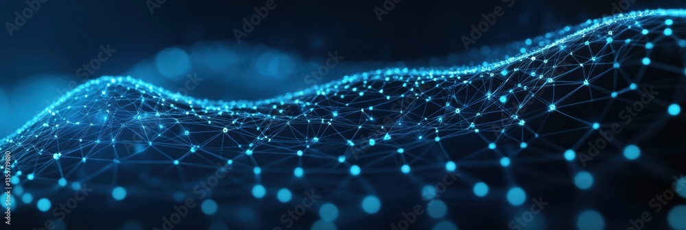 Aufkleber Futuristic digital network visualized through layered paper cut style with interconnected nodes glowing in blue gradients, embodying high-tech innovation