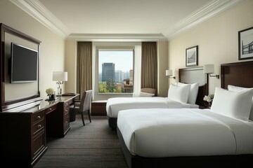 Luxurious hotel twin room with city view