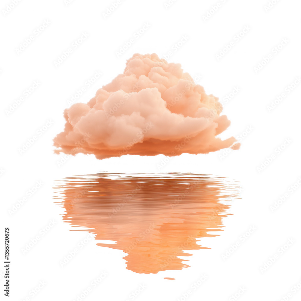 Poster a soft peach-colored cloud floats above a calm reflective water surface creating a serene and dreaml