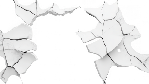 a cracked white wall with a large hole in the center creating a stark contrast against the smooth surface it symbolizes disruption or the potential for change