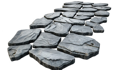 pathway made of irregularly shaped stone slabs arranged to form a stepping path likely for gardens or outdoor spaces it emphasizes texture and natural aesthetics