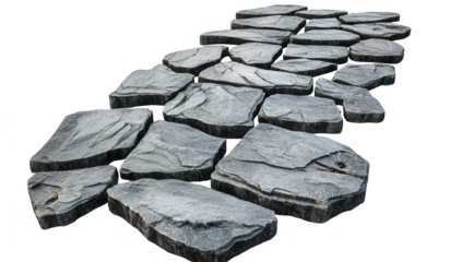 pathway made of irregularly shaped stone slabs arranged to form a stepping path likely for gardens or outdoor spaces it emphasizes texture and natural aesthetics