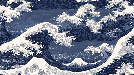 An elegant and seamless Japanese wave pattern with curved, rhythmic lines symbolizing peace, fluidity, and tradition