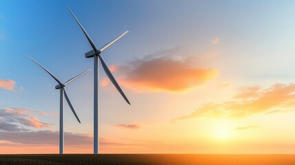 Obraz premium Majestic Wind Turbines at Sunset Clean Energy Landscape