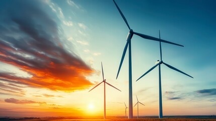 Obraz premium Majestic Wind Turbines at Sunset Clean Energy Renewable Power Landscape