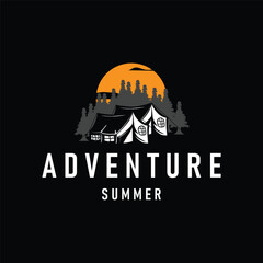 jungle adventure design with jungle camping logo concept summer activities symbol illustration product brand templet