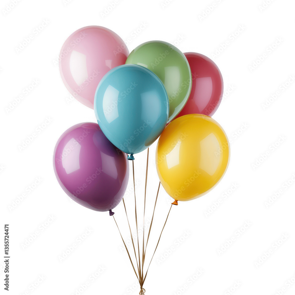 Poster a cluster of colorful balloons in various shades tied together with strings creating a festive and c