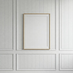 Empty frame mock-up on a classic white paneled wall