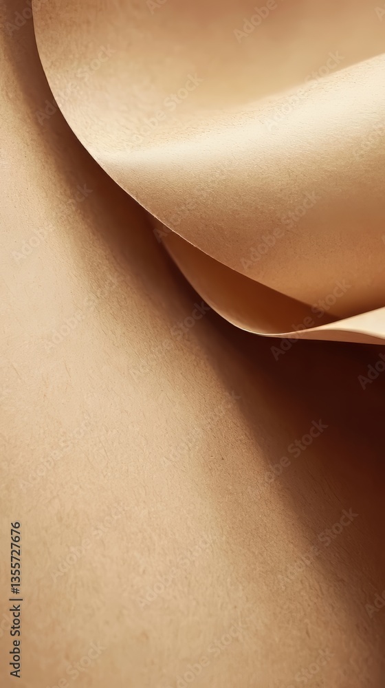 Poster abstract close-up of a gently curving, textured sheet in warm neutral tones with soft light and shad