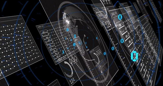 Animating digital data in futuristic interface with numbers in school setting