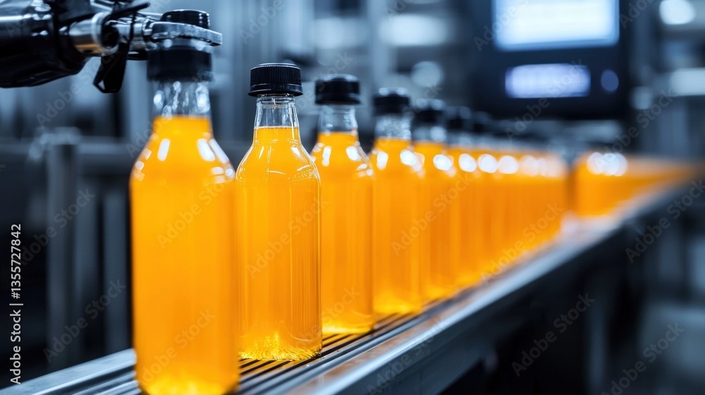 Poster beverage production process factory setting industry insight automated environment close-up view man