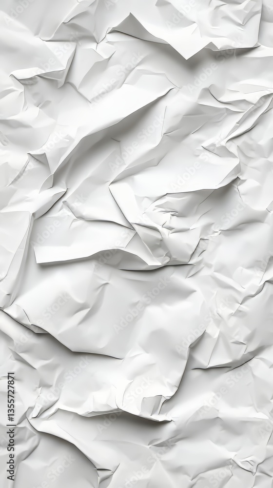 Poster crumpled abstract: white paper texture with sharp folds creates dynamic surface. modern and minimal 
