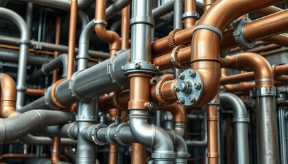 Industrial Piping Systems with Metal Pipes and Copper Tubes for Heavy Industry Applications