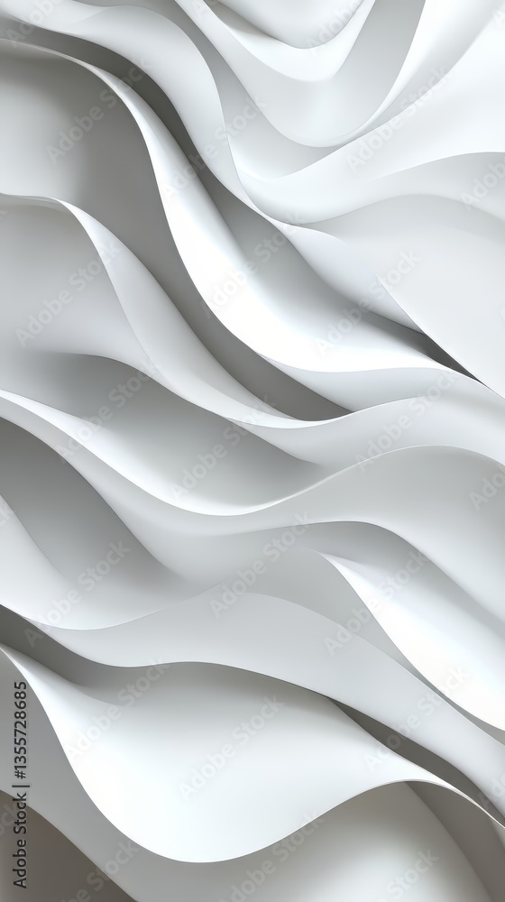 Poster abstract white flowing curves with dynamic shadows create a visually engaging, modern minimalistic d