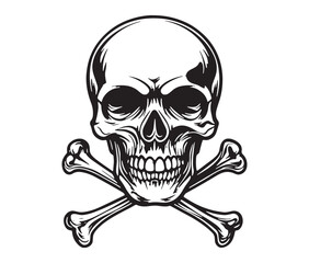 Fototapeta premium Silhouette Skull And Crossbones On Black. Spooky Skull & Bones Illustration for T-Shirts