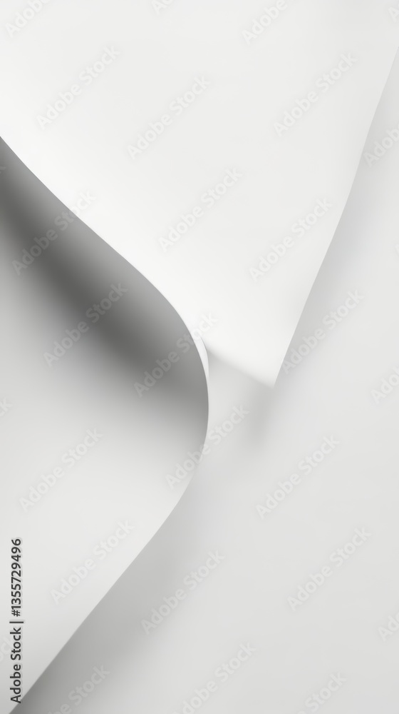 Poster abstract white forms create a minimalist design with smooth curves and shadows against a stark backg