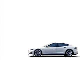 Fototapeta premium White electric car side profile, clear background