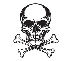 Silhouette Skull And Crossbones On Black. Spooky Skull & Bones Illustration for T-Shirts
