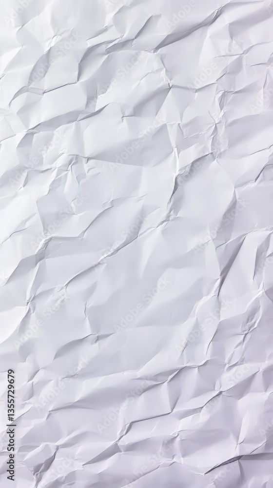 Poster detailed close-up of heavily wrinkled white paper with prominent light and shadow creating depth and