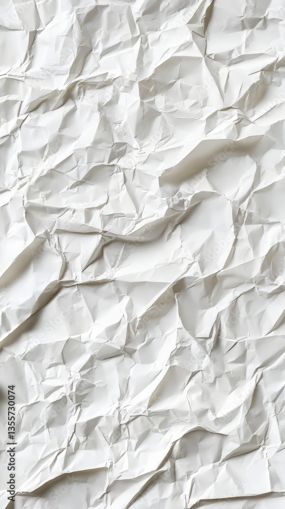 Poster crumpled sheet of white paper. the texture creates interesting patterns of light and shadows. abstra