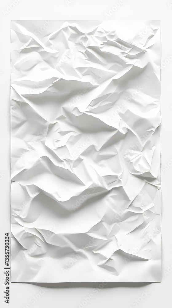 Poster abstract white textured surface with sharp folds, creating dynamic shadows and highlights.
