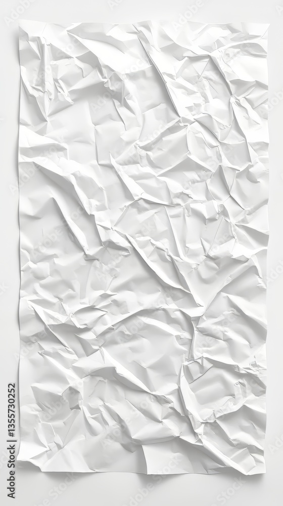 Poster crumpled white sheet of paper. texture is complex, with varied shadows and sharp lines. paper concep