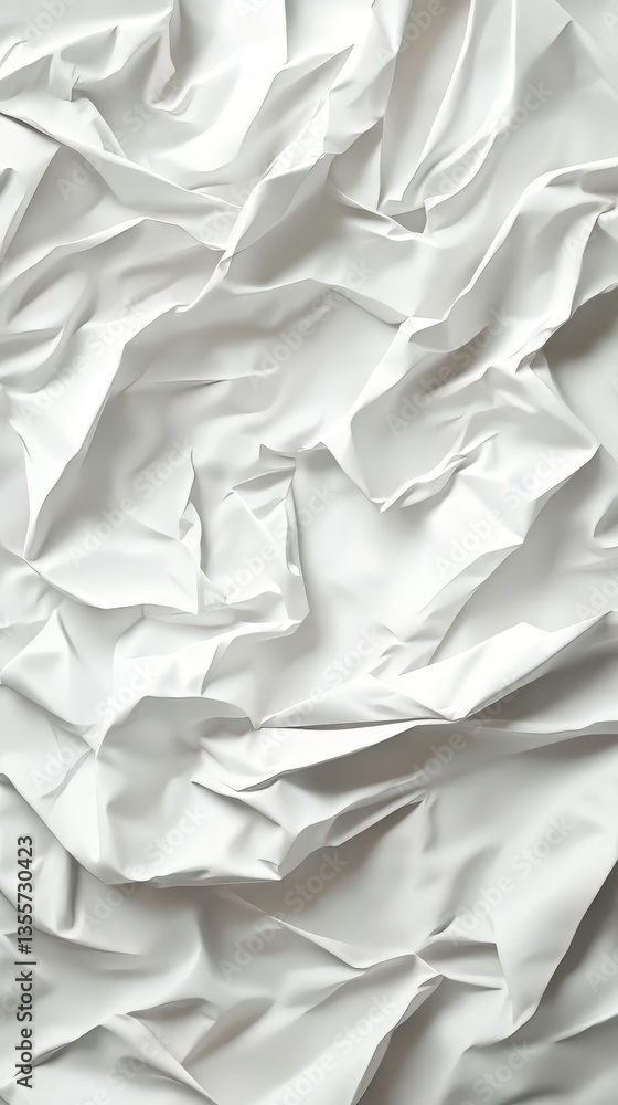 Poster abstract: white fabric with complex folds and shadows creating a dynamic and textured visual experie