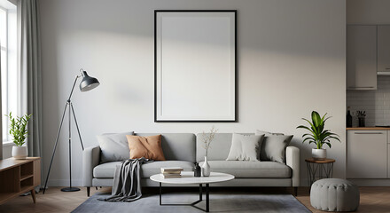 Modern Living Room Interior Design Mockup with Empty Frame