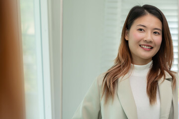 Beautiful woman preparing before job interview, building confidence, job applicants resume to position vacancies, find human. Human resource, letters, competence, new graduate, looking for work