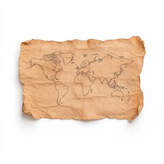 A vintage-style world map on aged paper, showcasing continents and oceans with intricate lines and an antique feel.