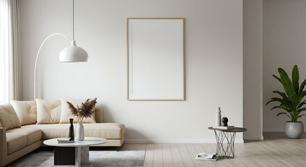 Modern Minimalist Living Room Interior Design Mockup with Blank Frame