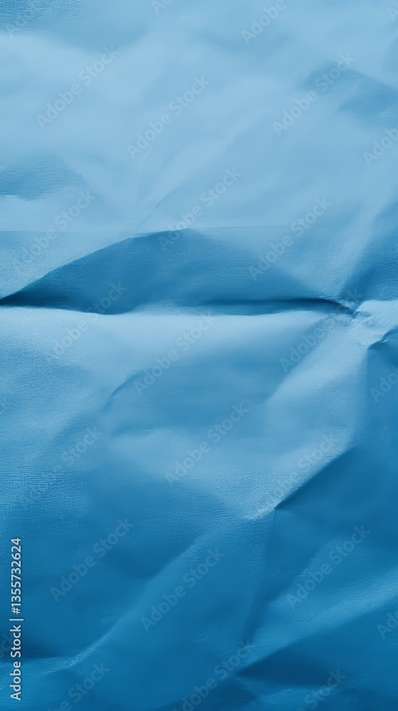 Poster wrinkled blue surface creating dynamic shadows and highlights across the material creating a texture