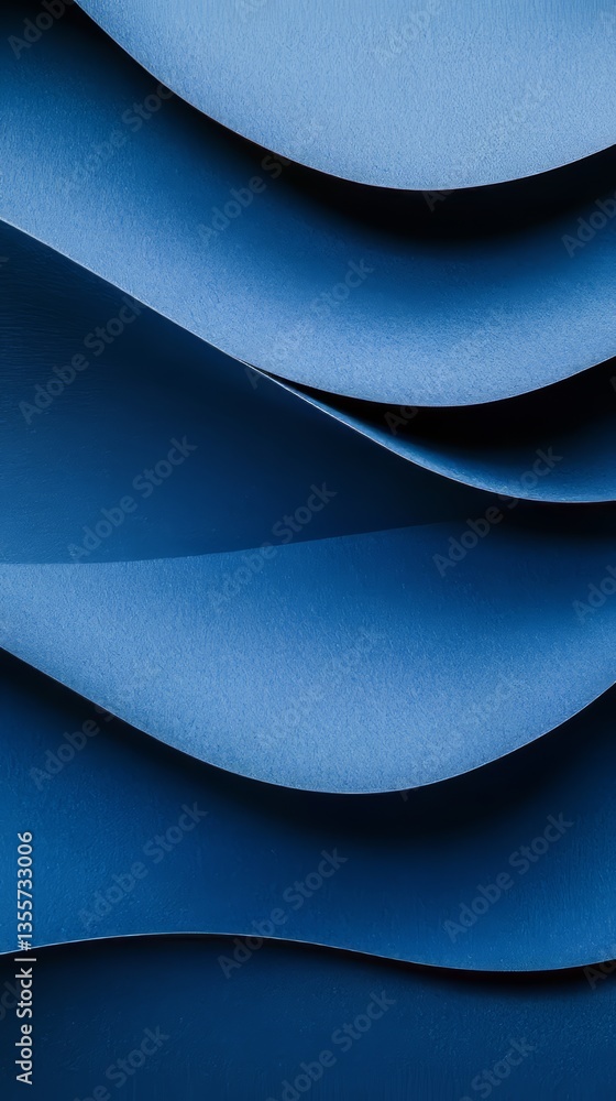 Aufkleber wavy blue abstract: curves and shadows create a fluid, calming background of layered texture and dep