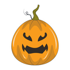 Illustration of Spooky Halloween Pumpkin Face. Isolated on White Background.