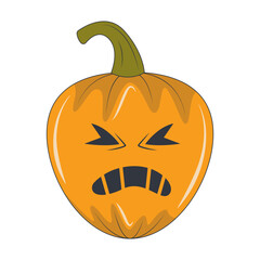 Illustration of Spooky Halloween Pumpkin Face. Isolated on White Background.