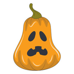 Illustration of Spooky Halloween Pumpkin Face. Isolated on White Background.