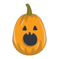 Illustration of Spooky Halloween Pumpkin Face. Isolated on White Background.