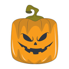 Illustration of Spooky Halloween Pumpkin Face. Isolated on White Background.