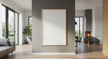 Fototapeta premium Modern Home Interior Design Blank Canvas for Artwork in Minimalist Living Space