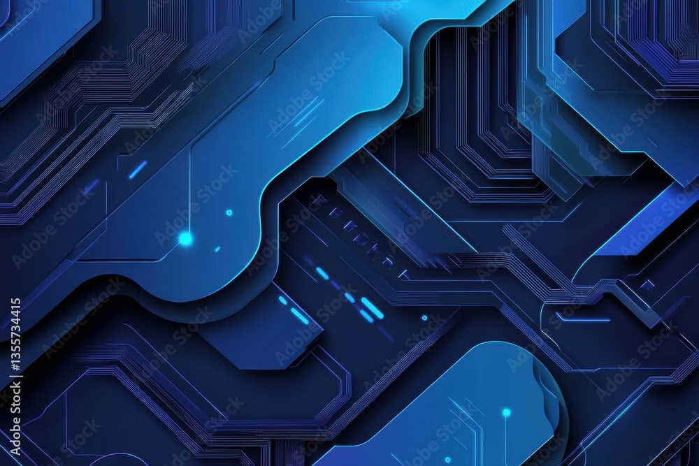 Poster futuristic technology paper cut design featuring floating circuit boards and blue gradients in a sle