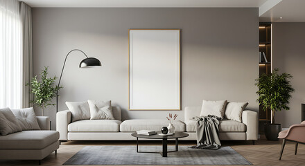 Modern Living Room Interior Design with Blank Canvas Mockup