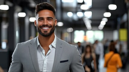Fototapeta premium Confident Businessman Smiling in Modern Office