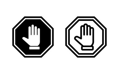 Obraz premium Stop icon vector illustration. stop road sign. hand stop sign and symbol. Do not enter stop red sign with hand
