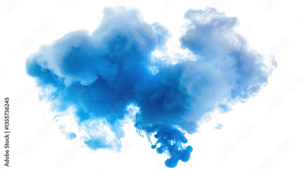 Poster a vibrant cloud of blue ink swirls gracefully against a white background creating an artistic and dy